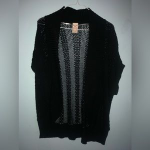 Black Short Sleeve Crochet Cardigan